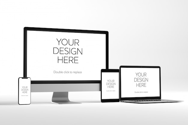 View of a desktop, laptop, smartphone and tablet mockup ...
