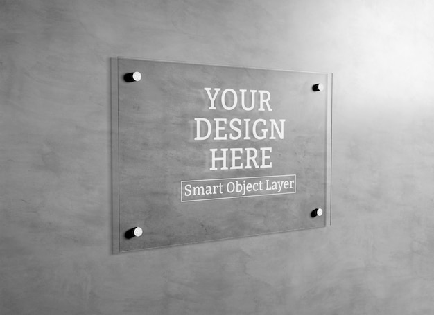 Download Premium PSD | View of a glass sign on wall mockup