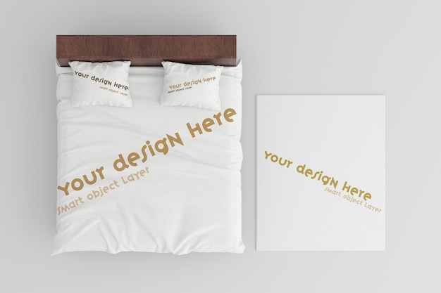 Download Premium PSD | View of a mockup of sheets and pillows on wooden bed frame