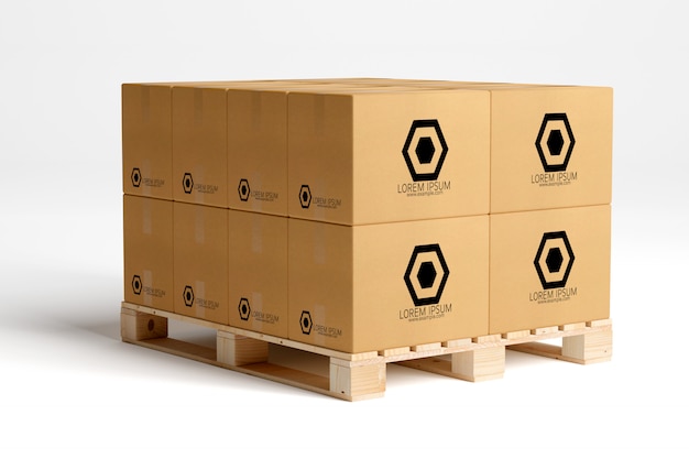 Download View of a warehouse cardboard box mockup PSD file | Premium Download