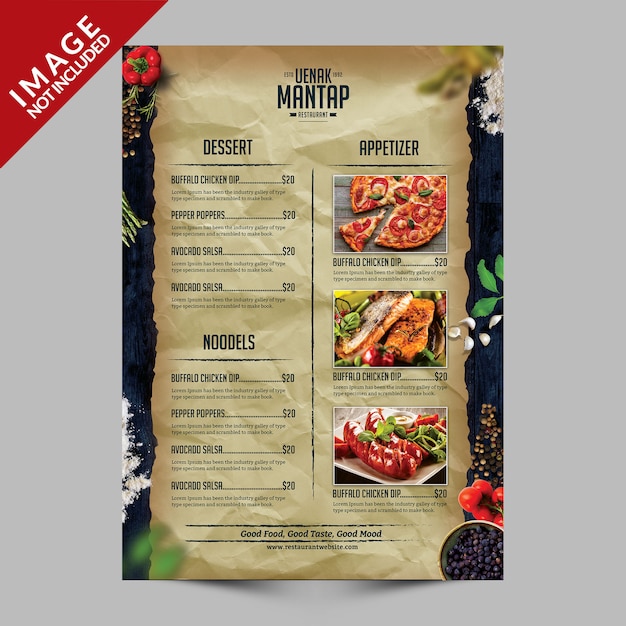 Premium PSD | Vintage food menu flyer