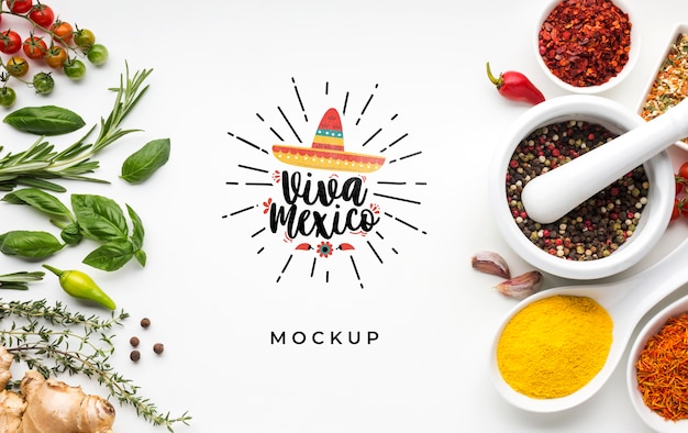 Download Free Psd Viva Mexico Mock Up Surrounded By Spices And Herbs