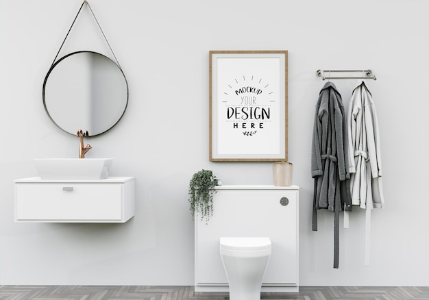 Download Free Psd Wall Art Or Canvas Frame In Bathroom Mockup