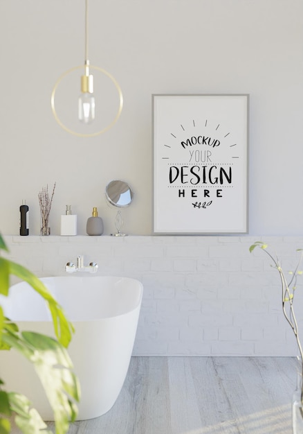 Free PSD | Wall art canvas or picture frame mockup on bathroom interior