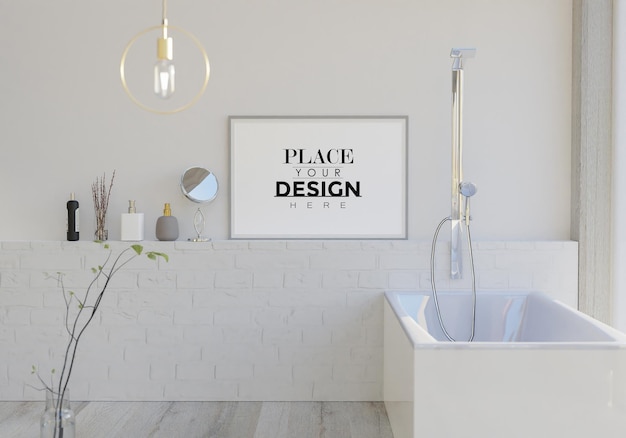 Premium PSD | Wall art canvas or picture frame mockup on bathroom interior