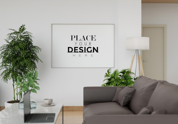 Premium PSD | Wall art mockup, canvas or picture frame in living room