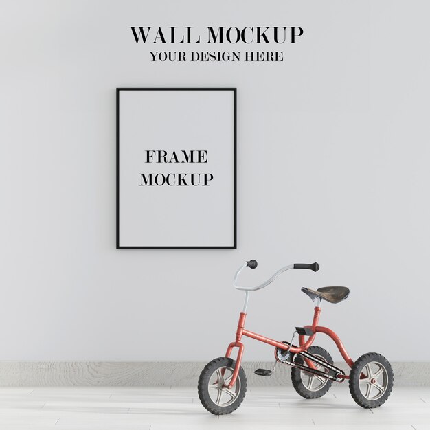 Download Premium PSD | Wall and frame mockup with bicycle in interior