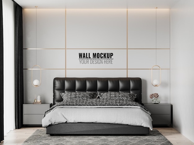 Download Free PSD | Wall mockup in bedroom interior