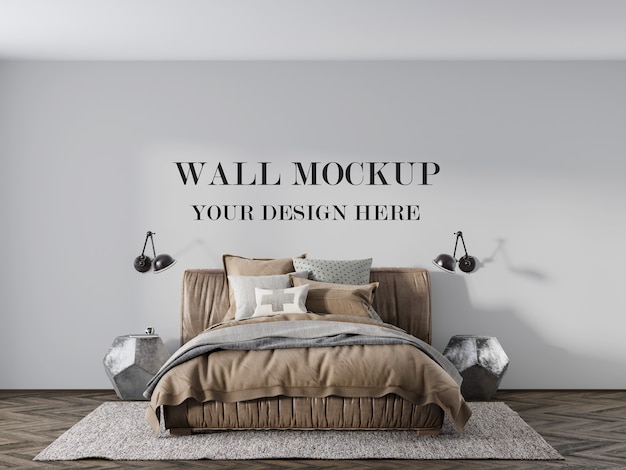 Download Premium PSD | Wall mockup behind comfortable leather bed