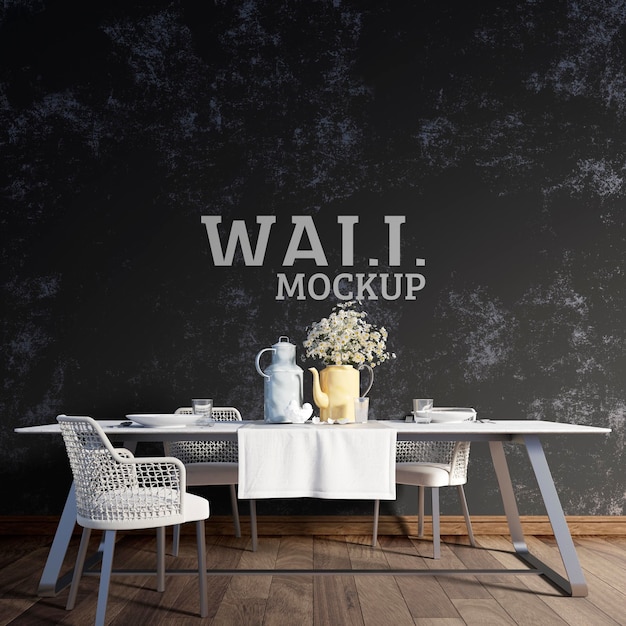 Download Wall mockup - the dining room has dark walls that accentuate the dining table | Premium PSD File