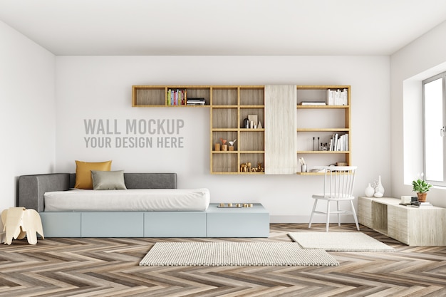 Download Premium PSD | Wall mockup interior kids bedroom with ...