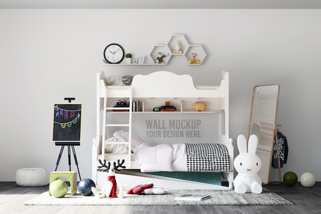 Download Wall mockup interior kids bedroom with decorations PSD ...