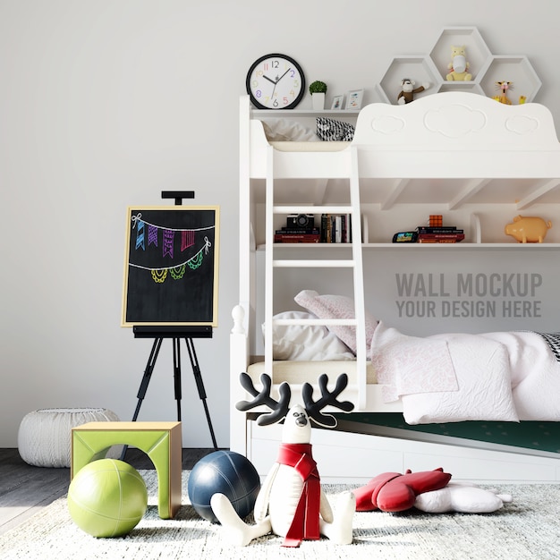 Download Premium PSD | Wall mockup interior kids bedroom with ...