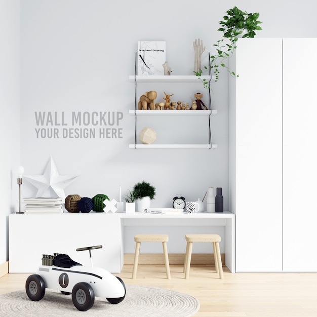 Wall Mockup Interior Kids Playroom With Decorations Psd File