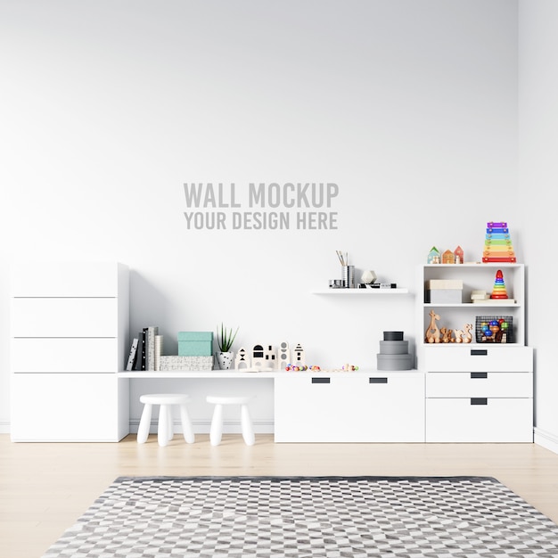 Premium PSD | Wall mockup interior kids playroom with decorations