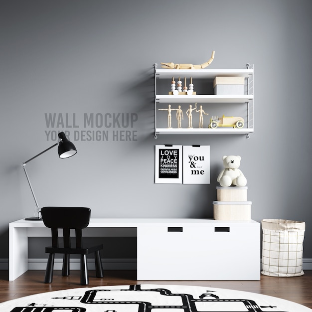 Wall Mockup Interior Kids Playroom With Decorations Psd File