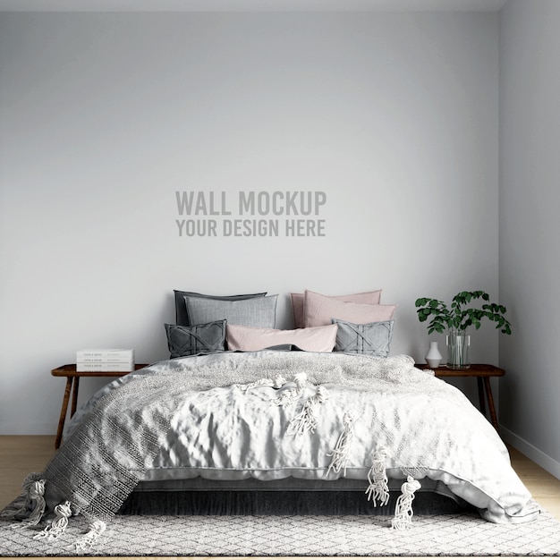 Download Premium PSD | Wall mockup interior scandinavian bedroom ...