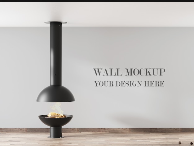 Download Wall mockup of minimalist interior design with fireplace | Premium PSD File