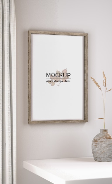 Download Free PSD | Wall with frame mock-up and vase PSD Mockup Templates