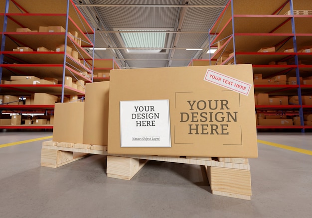 Download Warehouse cardboard box mockup PSD file | Premium Download