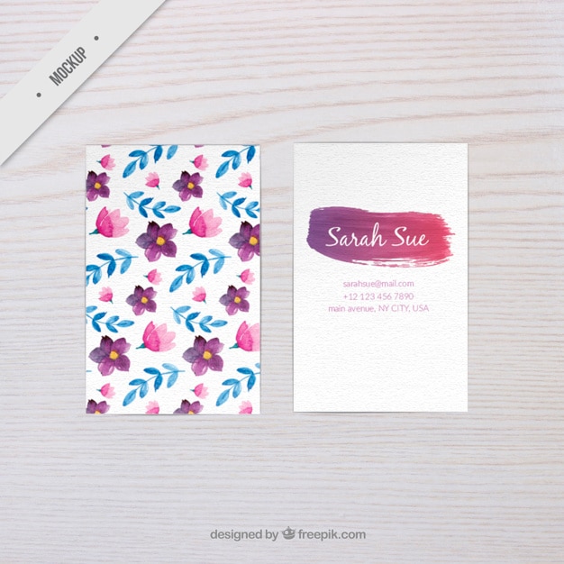 Download Free Psd Watercolor Floral Business Card Mockup PSD Mockup Templates