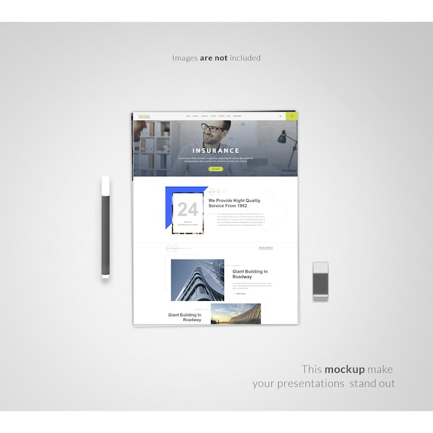 Download Free Psd Web Page On White Background Mock Up PSD Mockup Templates