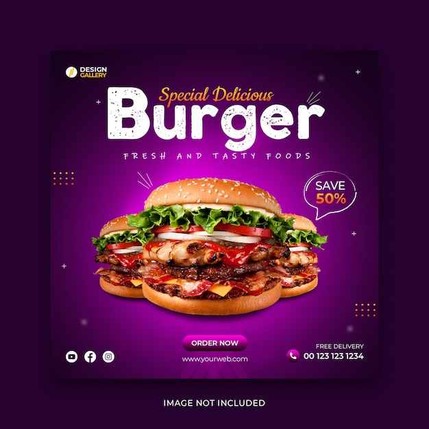 Premium PSD | Web And Social Media Fast Food Restaurant Banner Template