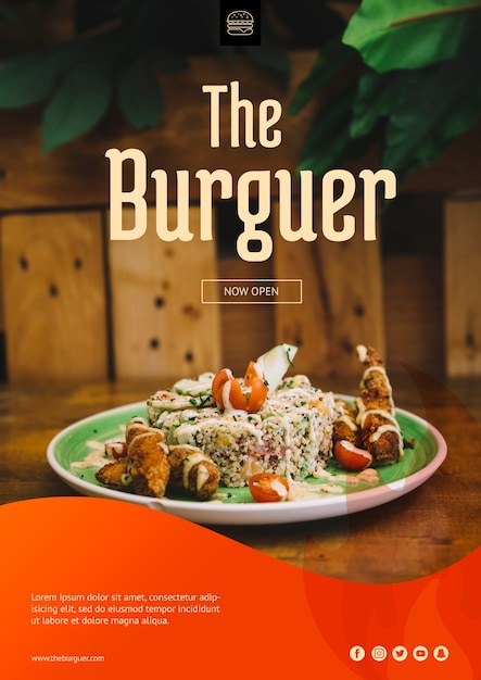 ハンバーガーのコンセプトを持つwebモックアップ 無料 Psd