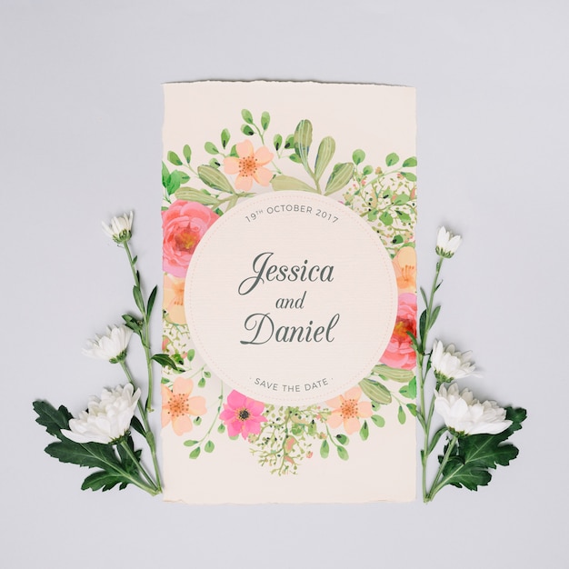 Download Wedding invitation mockup with floral concept | Free PSD File