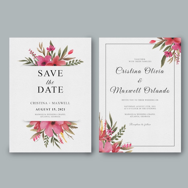 Premium PSD Wedding invitation template with watercolor