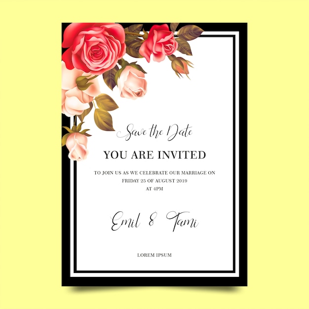 Wedding invitation templates with rose frames PSD file ...
