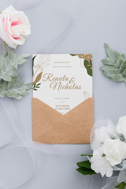 Download Free Psd Wedding Invitation With Leaves Mock Up PSD Mockup Templates