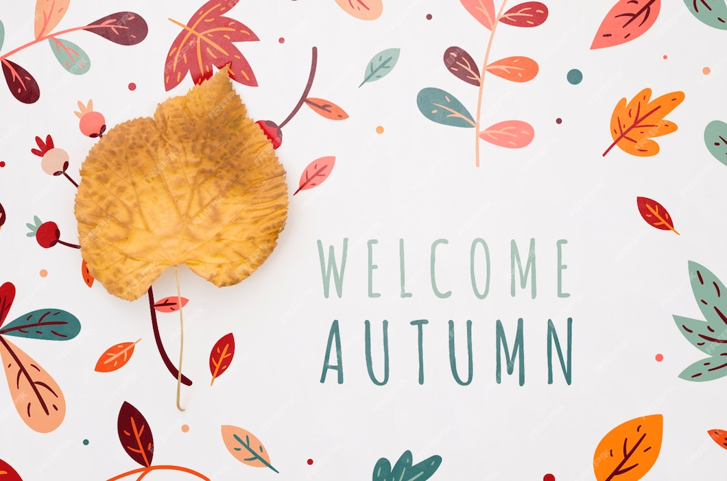 Free PSD | Welcome autumn lettering with leaves around