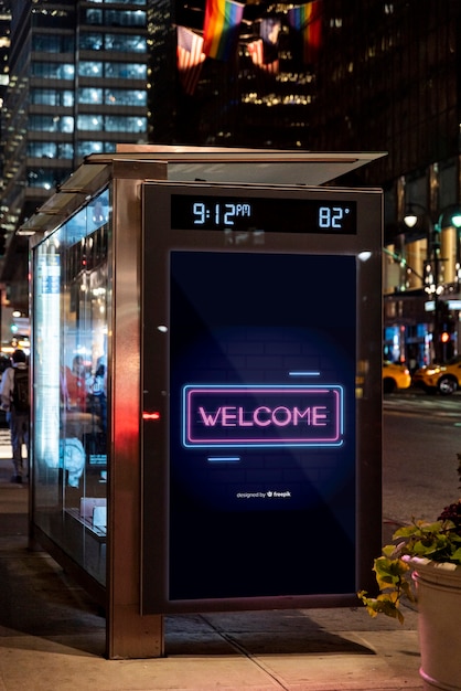 Download Free PSD | Welcome sign mock-up in neon