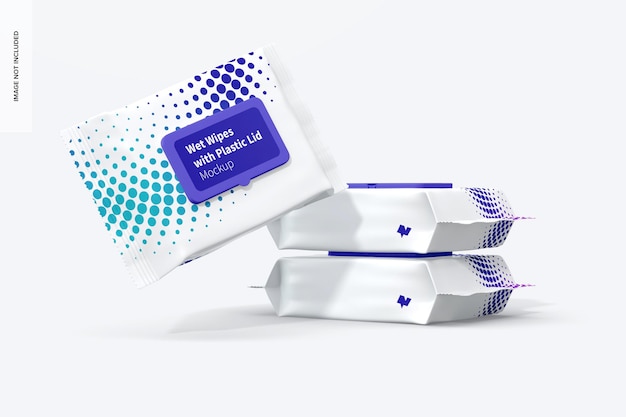 Download Premium PSD | Wet wipes large packaging with plastic lid set mockup