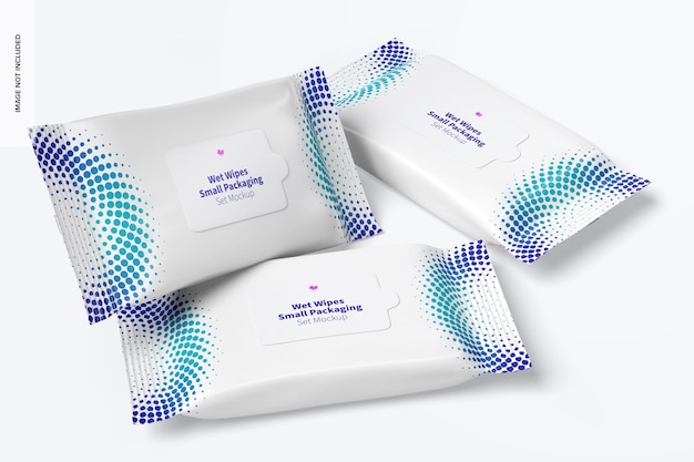 Premium PSD | Wet wipes small packaging set mockup