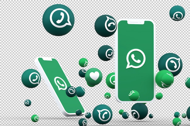 Premium PSD | Whatsapp icon on screen smartphones and whatsapp reactions