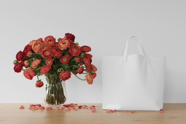 white bag with flowers