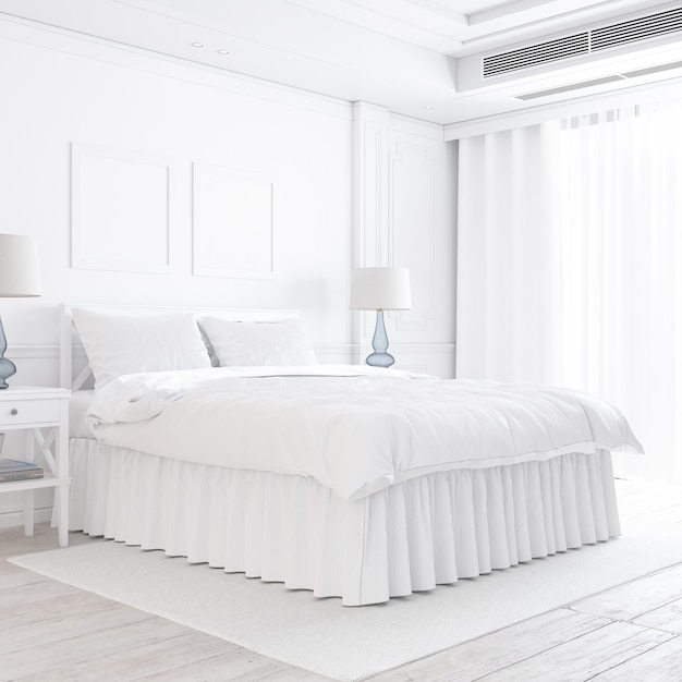 Download Free PSD | White bedroom mockup with decorative elements
