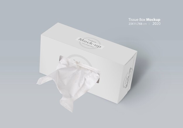 Download White blank tissue box on gray with facial tissue mock-up | Premium PSD File