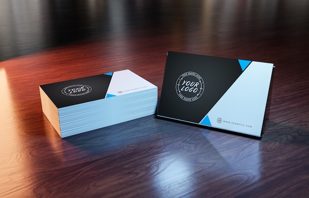 Download White business card pile on wooden surface mockup PSD file ...