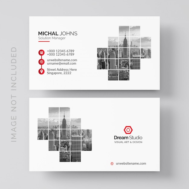  White business card with red details