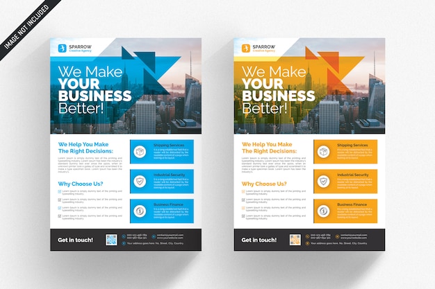White business flyer with blue and orange details Premium Psd