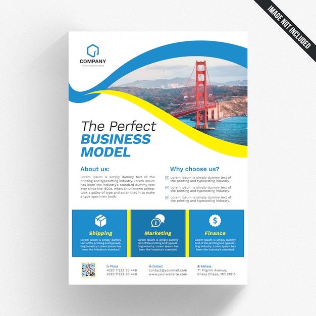 Download White business flyer with blue and yellow details | Premium PSD File