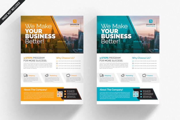 White business flyer with orange and blue details Premium Psd