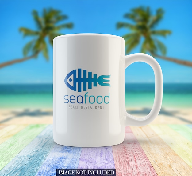 Download Premium Psd White Coffee Mug Mockup Front View On Beach