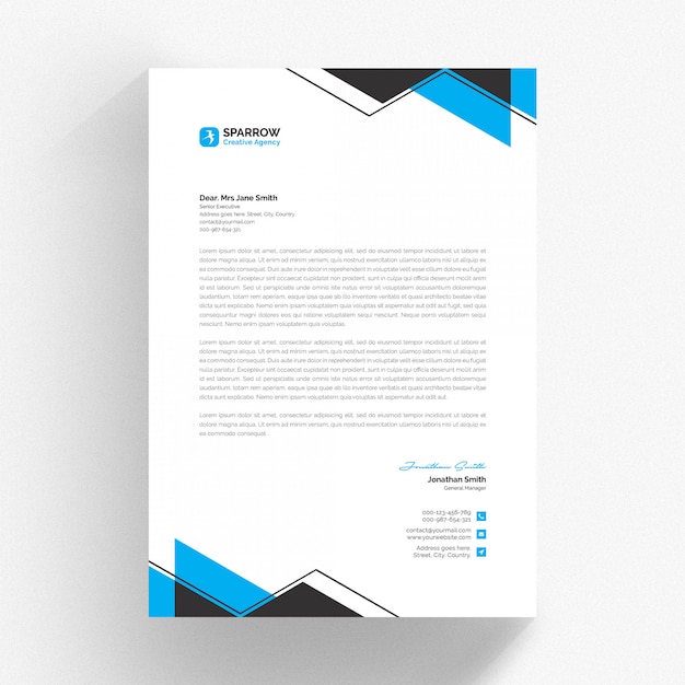 Premium PSD | White cv letterhead template with blue and grey details