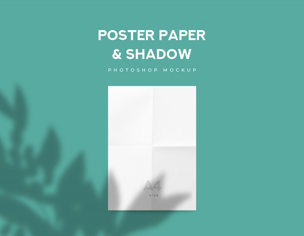 Premium Psd White Fold Poster Paper Or Flyer Size And Leaves Shadow On Green Mint Background