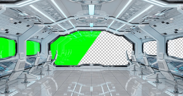 White Futuristic Spaceship Interior With Cut Out Window Psd