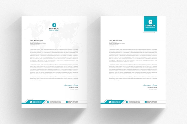 White letterhead template with aqua details Premium Psd